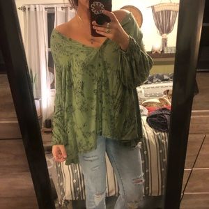 Green flowy boho top